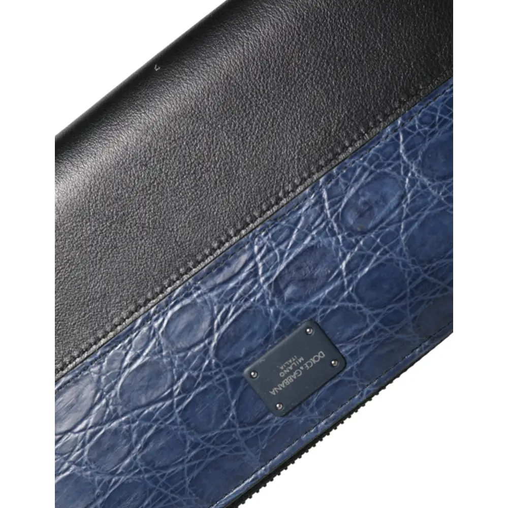 Dolce & Gabbana Schwarz Blau Exotisches Leder Männer Kontinentale Clutch Brieftasche