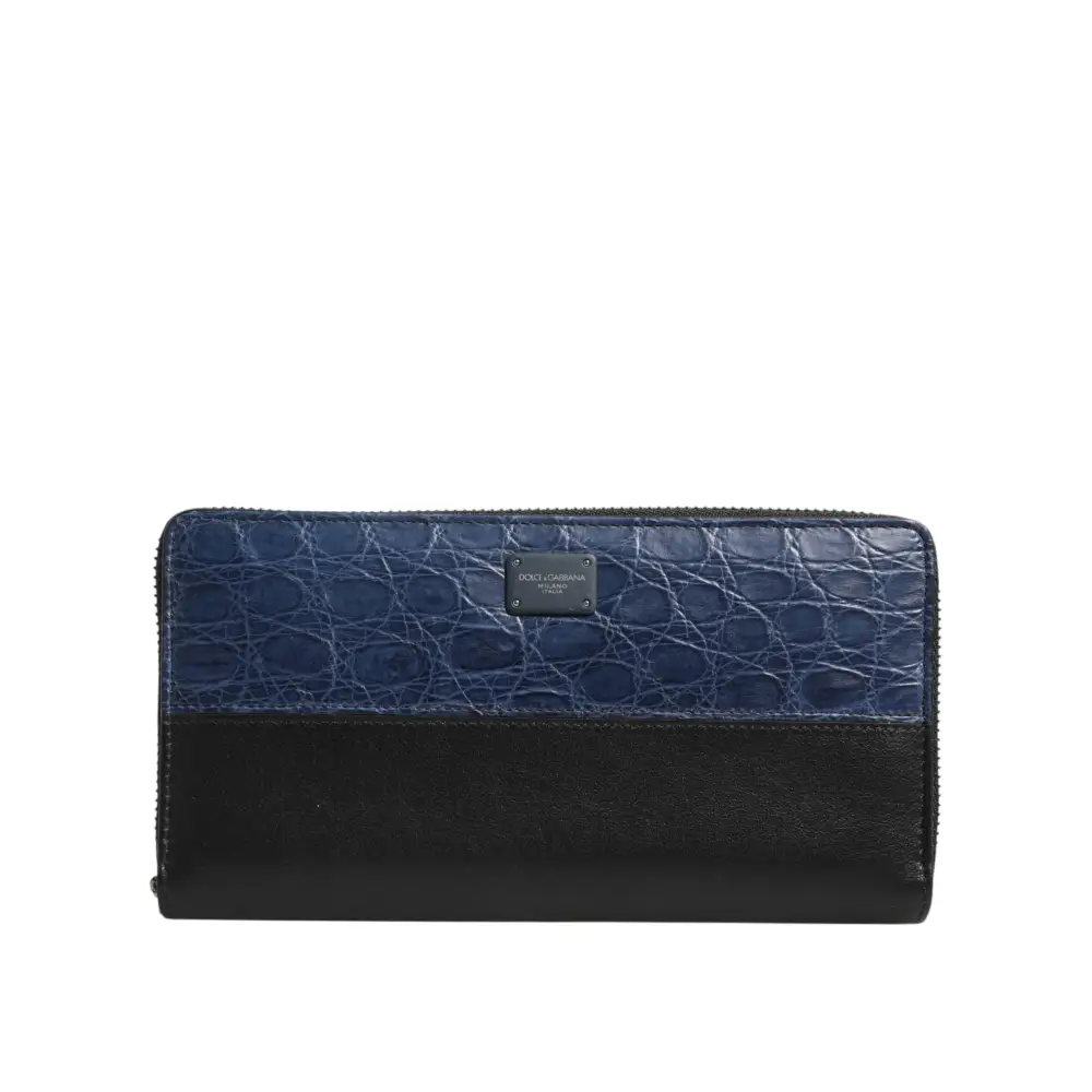 Dolce & Gabbana Schwarz Blau Exotisches Leder Männer Kontinentale Clutch Brieftasche