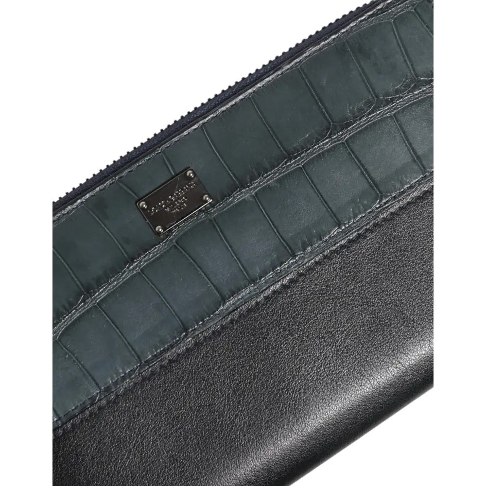 Dolce & Gabbana Schwarz Blau Exotisches Leder Männer Kontinentale Clutch Brieftasche