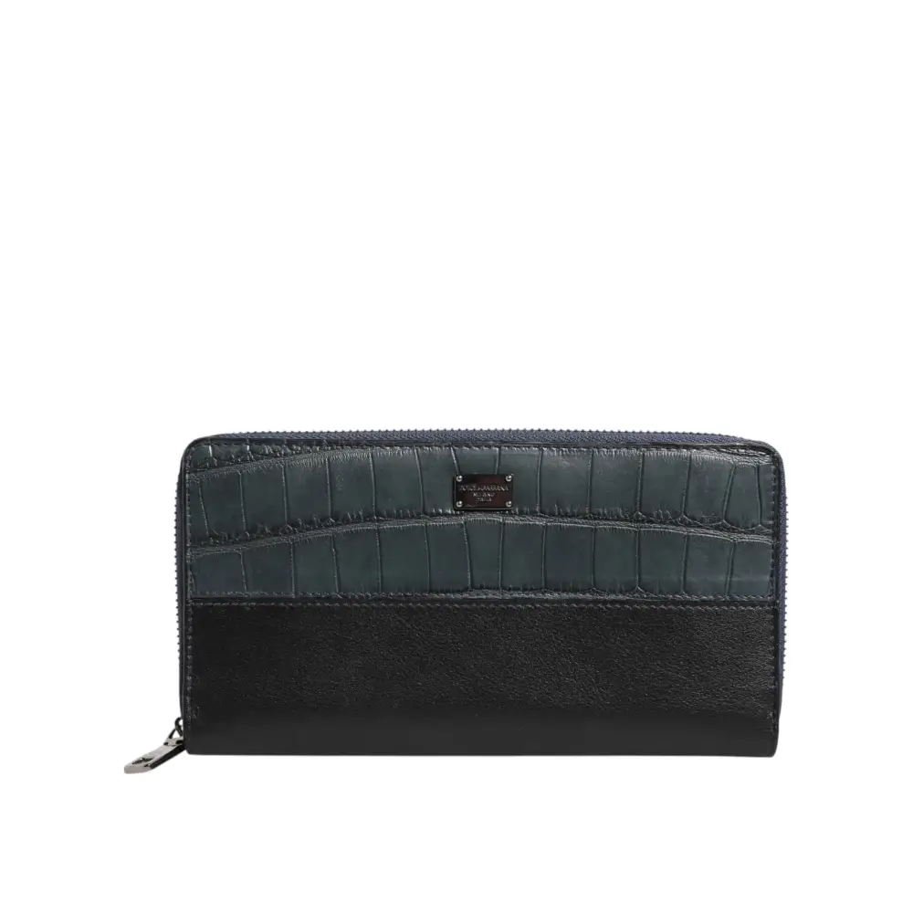 Dolce & Gabbana Schwarz Blau Exotisches Leder Männer Kontinentale Clutch Brieftasche