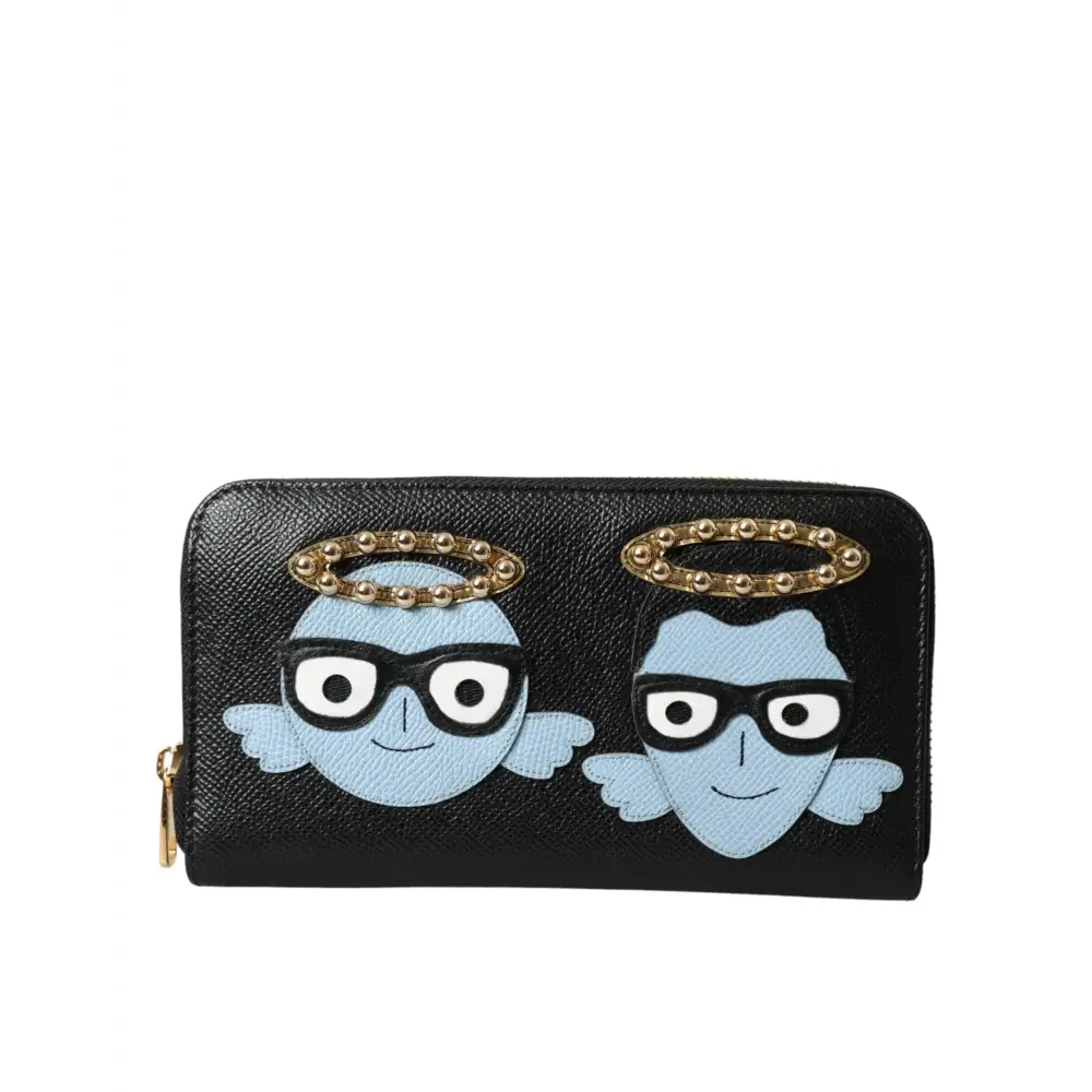 Dolce & Gabbana Schwarz Blau Leder #DGFAMILY Zipper Continental Herren Geldbörse