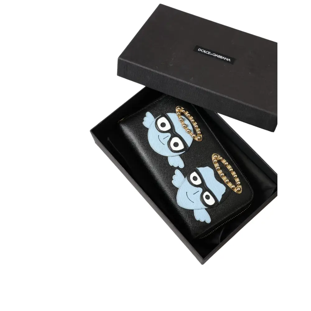 Dolce & Gabbana Schwarz Blau Leder #DGFAMILY Zipper Continental Herren Geldbörse