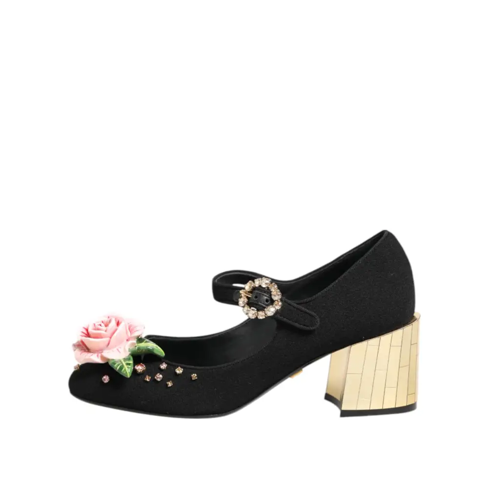 Dolce & Gabbana Schwarz Blume Kristall verschönert Mary Jane Schuhe - EU36/US5.5