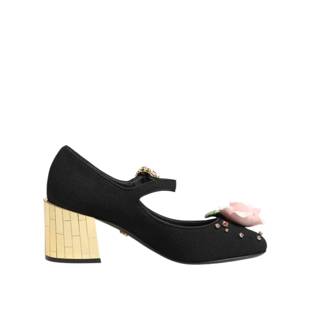 Dolce & Gabbana Schwarz Blume Kristall verschönert Mary Jane Schuhe - EU36/US5.5