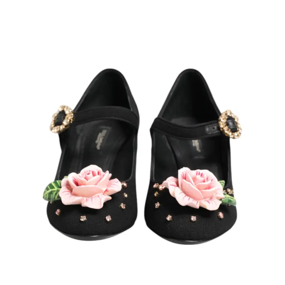 Dolce & Gabbana Schwarz Blume Kristall verschönert Mary Jane Schuhe - EU36/US5.5