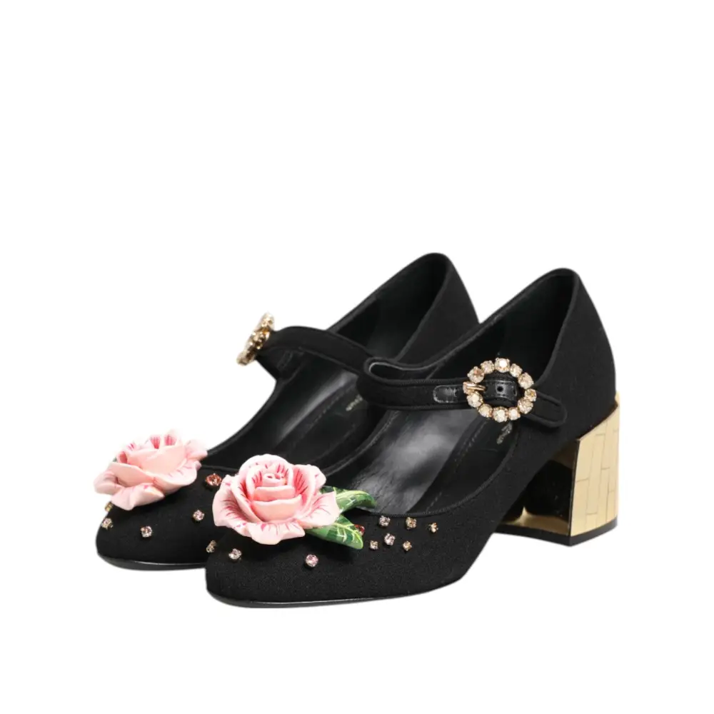 Dolce & Gabbana Schwarz Blume Kristall verschönert Mary Jane Schuhe - EU36/US5.5