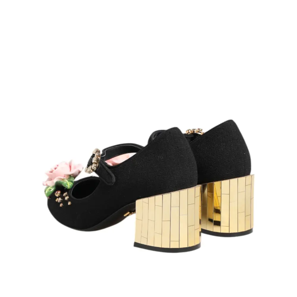 Dolce & Gabbana Schwarz Blume Kristall verschönert Mary Jane Schuhe - EU36/US5.5