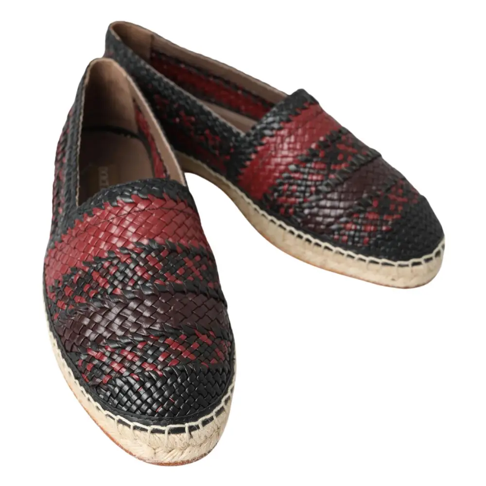 Dolce & Gabbana Schwarz Bordeaux Büffelleder Espadrille Schuhe