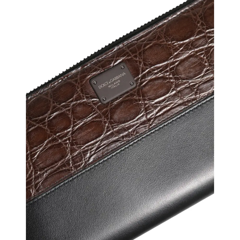 Dolce & Gabbana Schwarz Braun Exotisches Leder Herren Kontinental Clutch Wallet