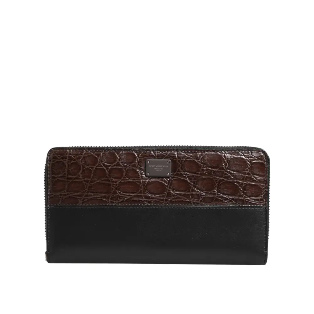Dolce & Gabbana Schwarz Braun Exotisches Leder Herren Kontinental Clutch Wallet