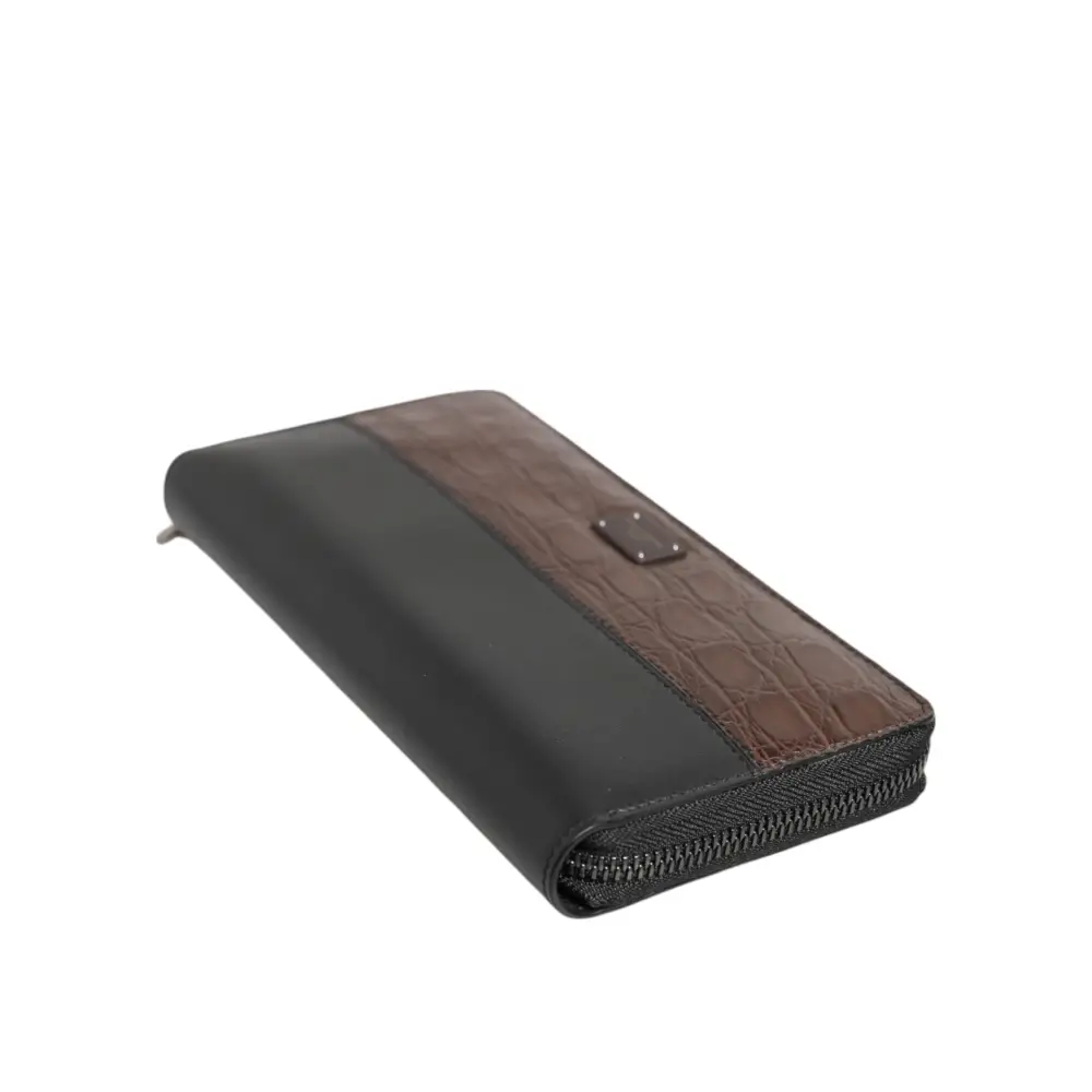 Dolce & Gabbana Schwarz Braun Exotisches Leder Herren Kontinental Clutch Wallet