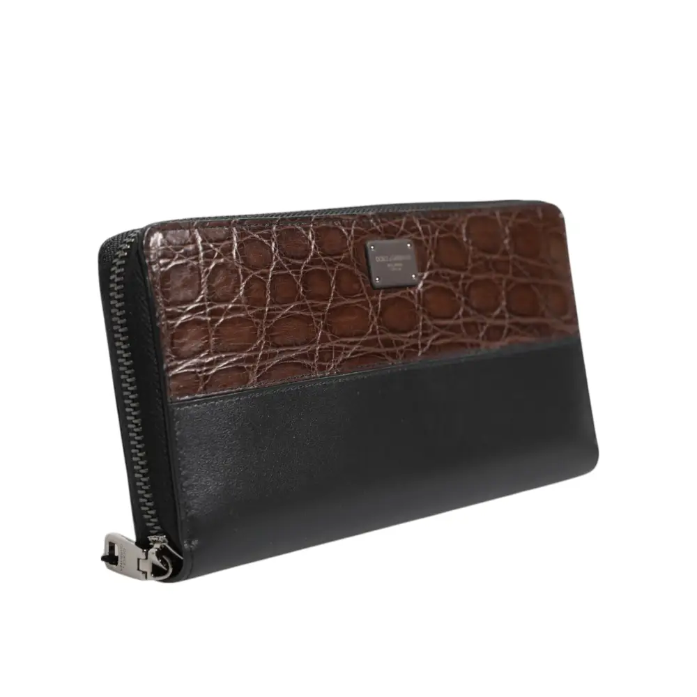 Dolce & Gabbana Schwarz Braun Exotisches Leder Herren Kontinental Clutch Wallet