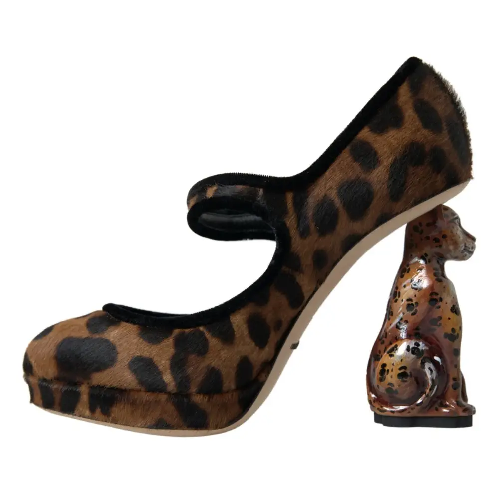 Dolce & Gabbana Schwarz Braun Kalb Leopard Absatz Mary Jane Pump Schuhe - EU35.5/US5