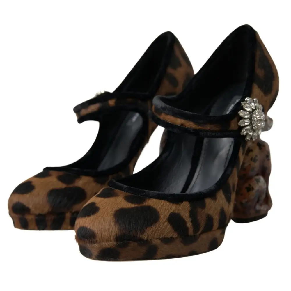 Dolce & Gabbana Schwarz Braun Kalb Leopard Absatz Mary Jane Pump Schuhe - EU35.5/US5