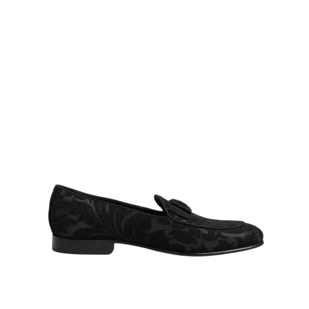 Dolce & Gabbana Schwarz Brokat Krone Loafers Kleid Schuhe