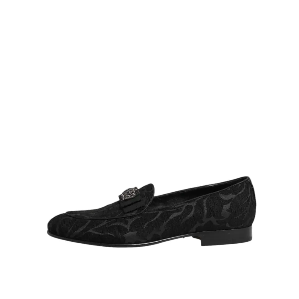 Dolce & Gabbana Schwarz Brokat Krone Loafers Kleid Schuhe