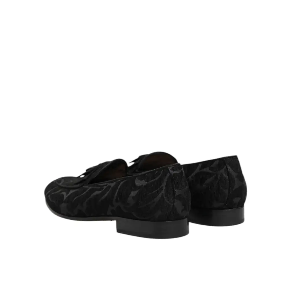 Dolce & Gabbana Schwarz Brokat Krone Loafers Kleid Schuhe