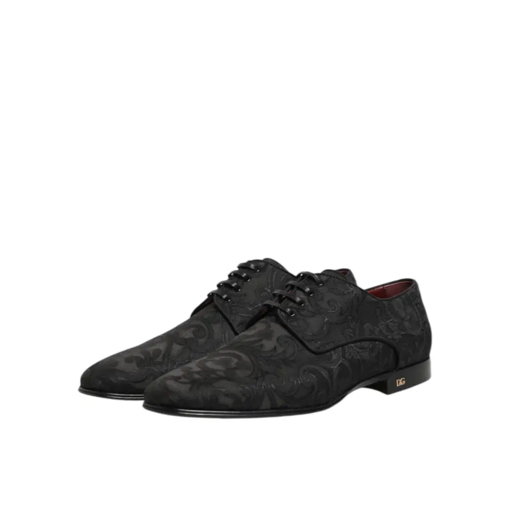 Dolce & Gabbana Schwarz Brokat Lace Up Derby Männer Kleid Schuhe