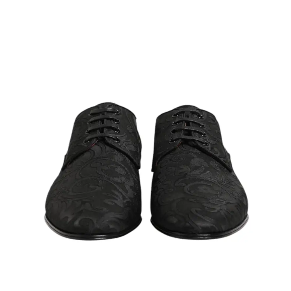 Dolce & Gabbana Schwarz Brokat Lace Up Derby Männer Kleid Schuhe