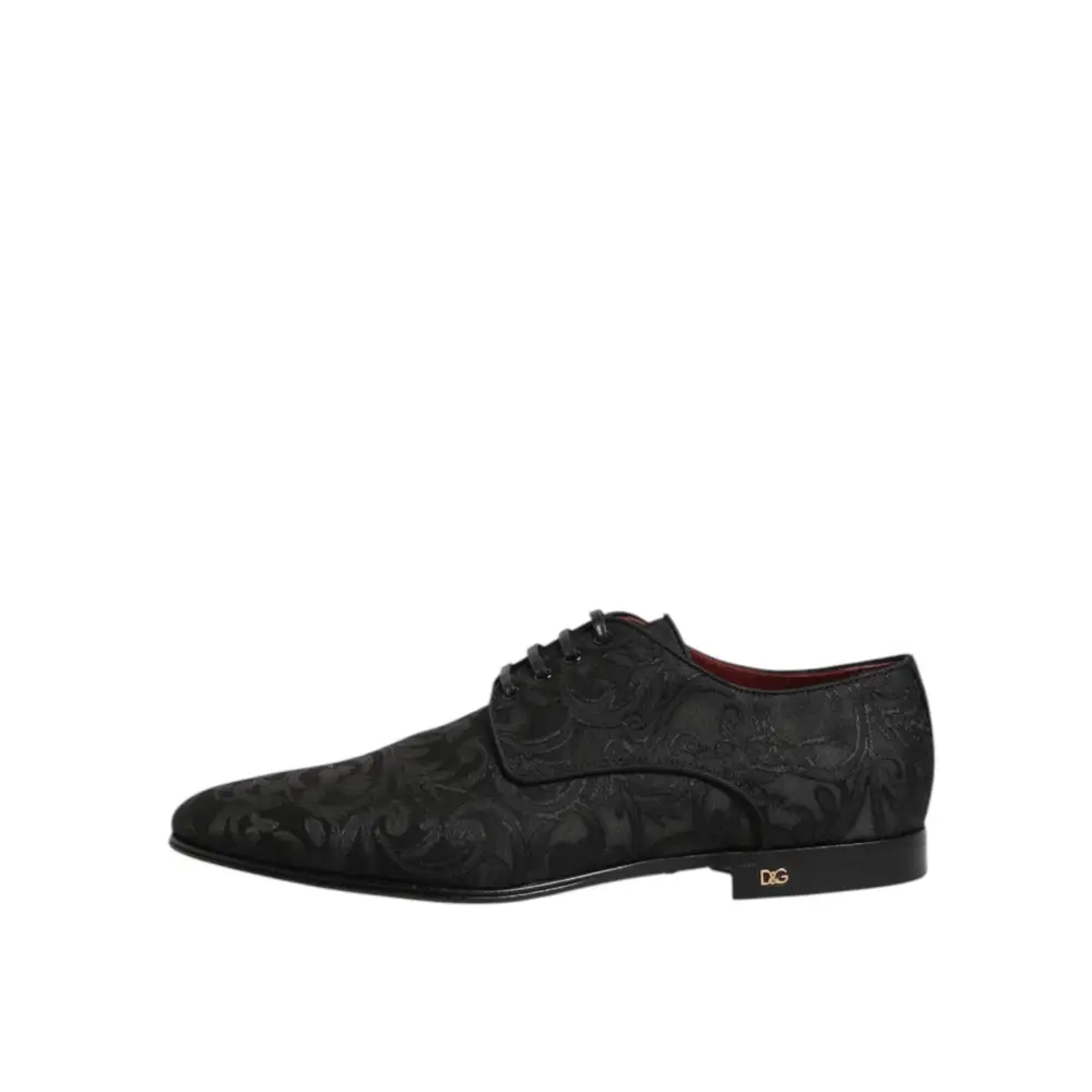 Dolce & Gabbana Schwarz Brokat Lace Up Derby Männer Kleid Schuhe