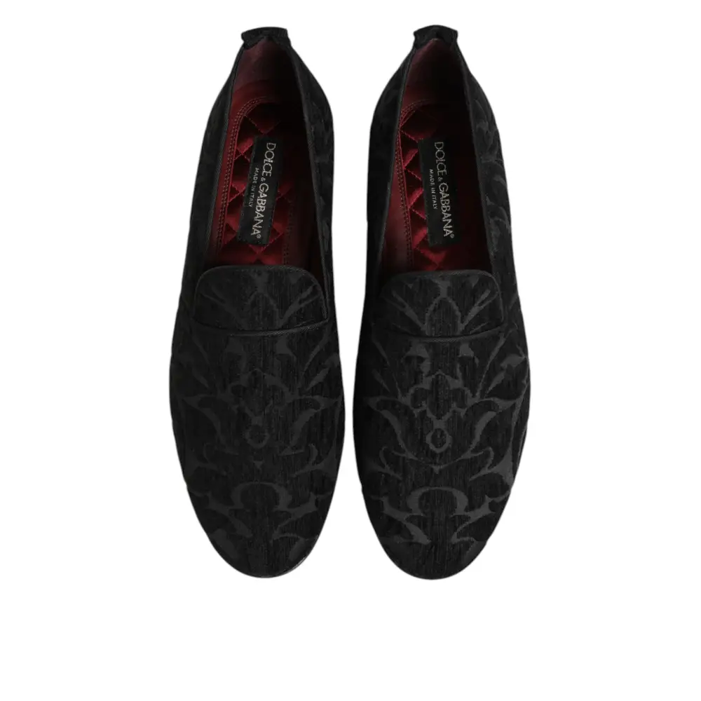 Dolce & Gabbana Schwarz Brokat Loafers Slip On Männer Kleid Schuhe