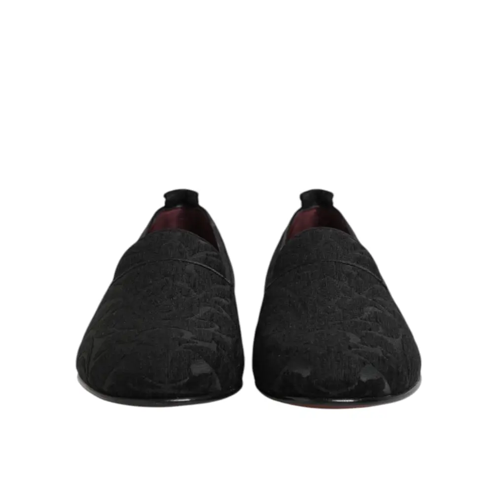 Dolce & Gabbana Schwarz Brokat Loafers Slip On Männer Kleid Schuhe