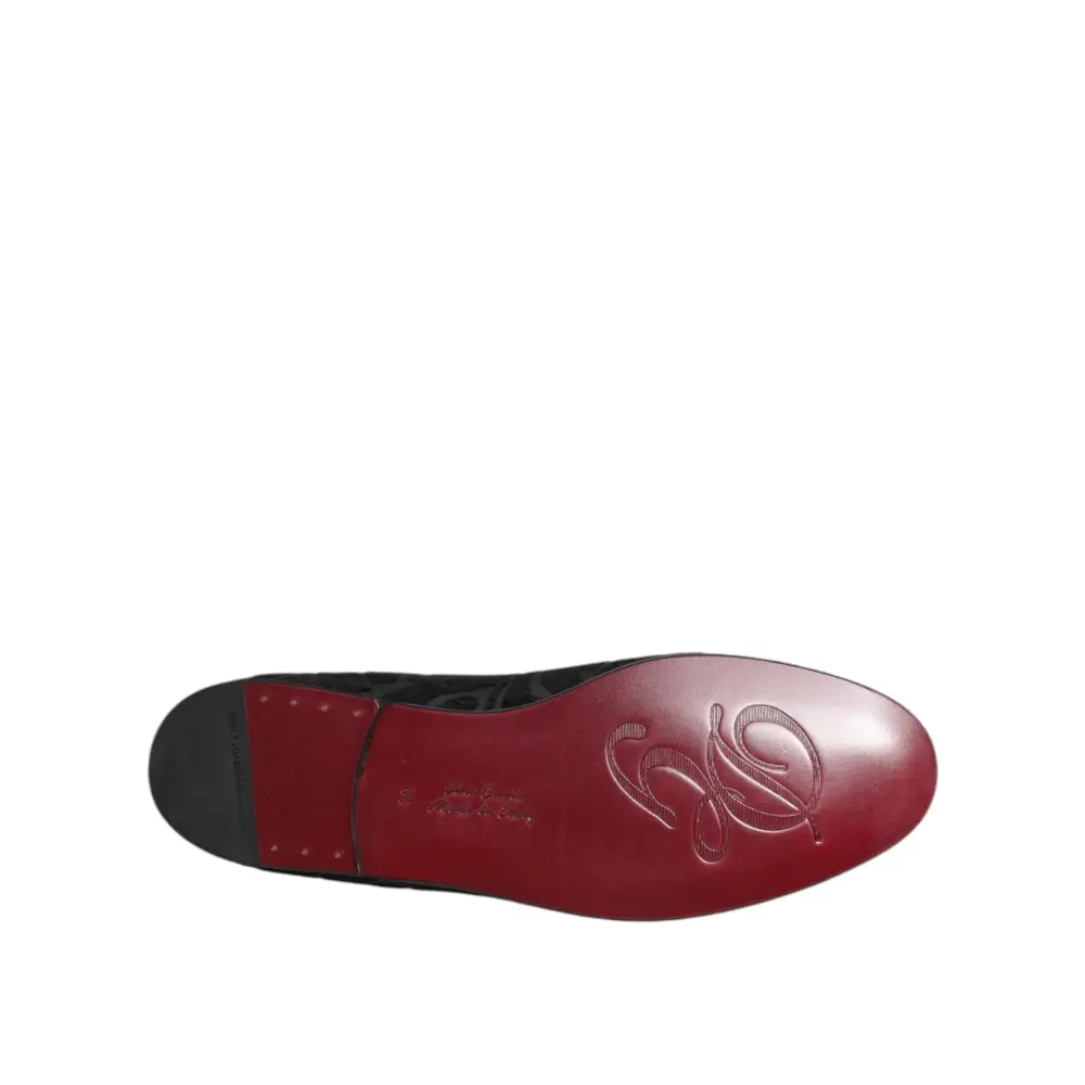 Dolce & Gabbana Schwarz Brokat Loafers Slip On Männer Kleid Schuhe