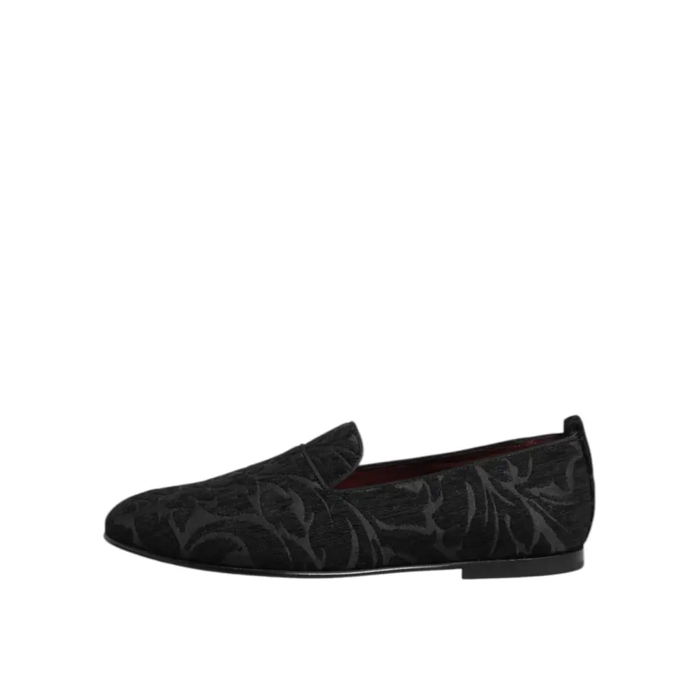Dolce & Gabbana Schwarz Brokat Loafers Slip On Männer Kleid Schuhe