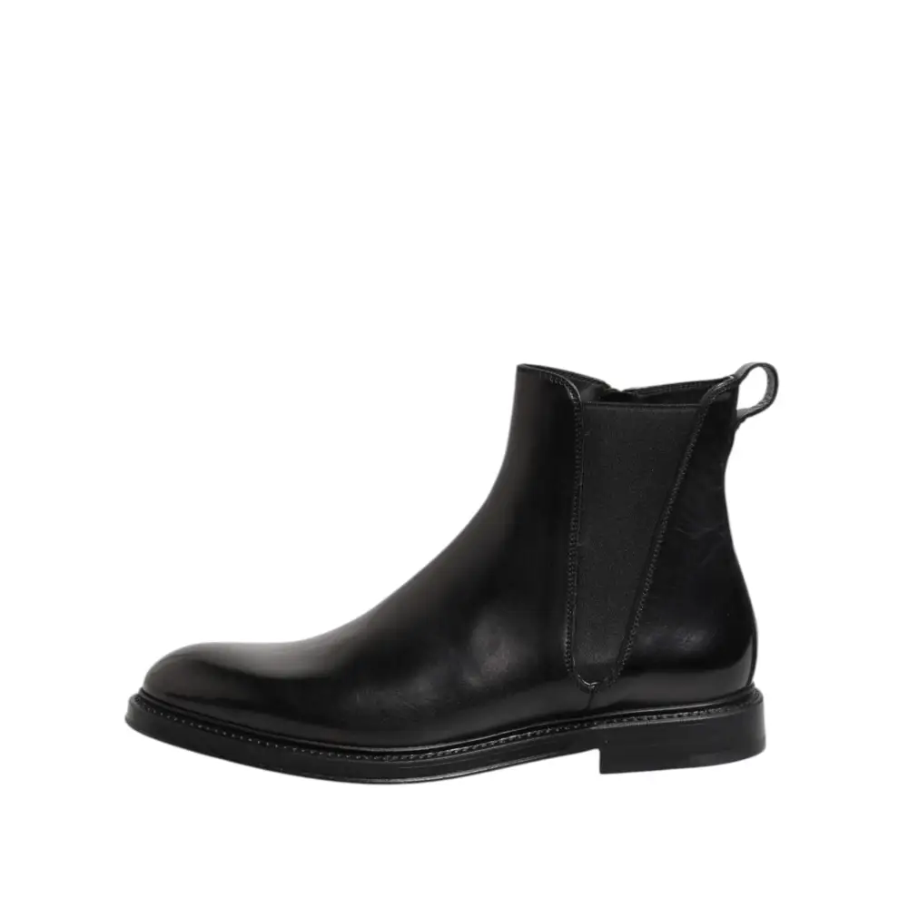 Dolce & Gabbana Schwarz Chelsea Leder Mid Calf Stiefel Schuhe