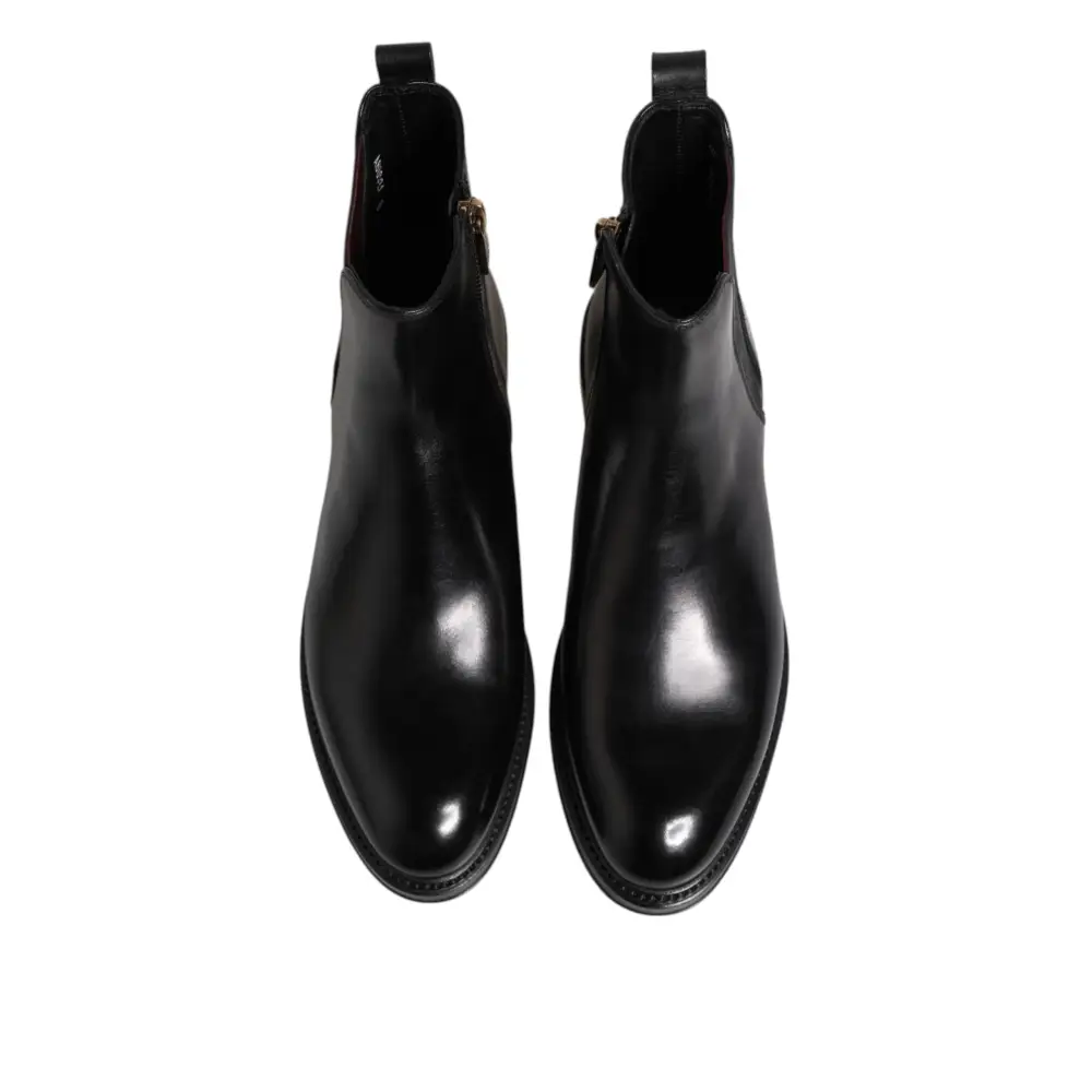 Dolce & Gabbana Schwarz Chelsea Leder Mid Calf Stiefel Schuhe