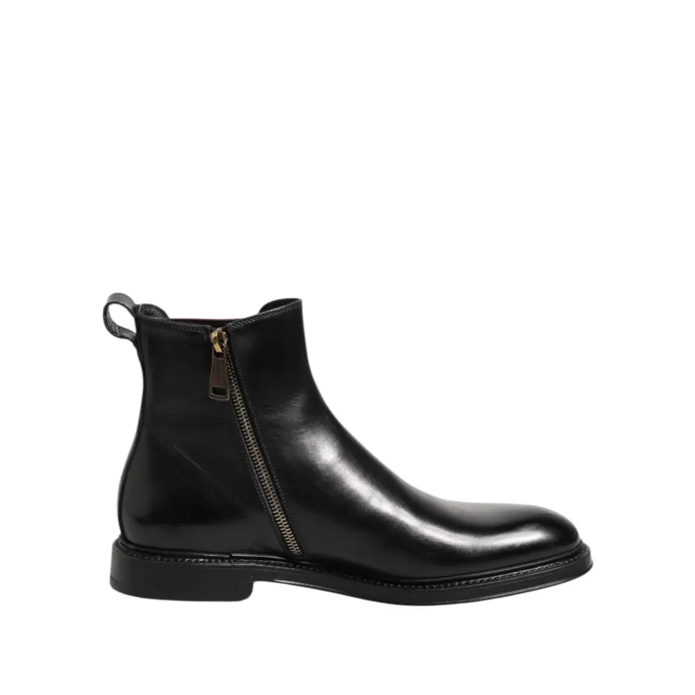 Dolce & Gabbana Schwarz Chelsea Leder Mid Calf Stiefel Schuhe - EU40/US7