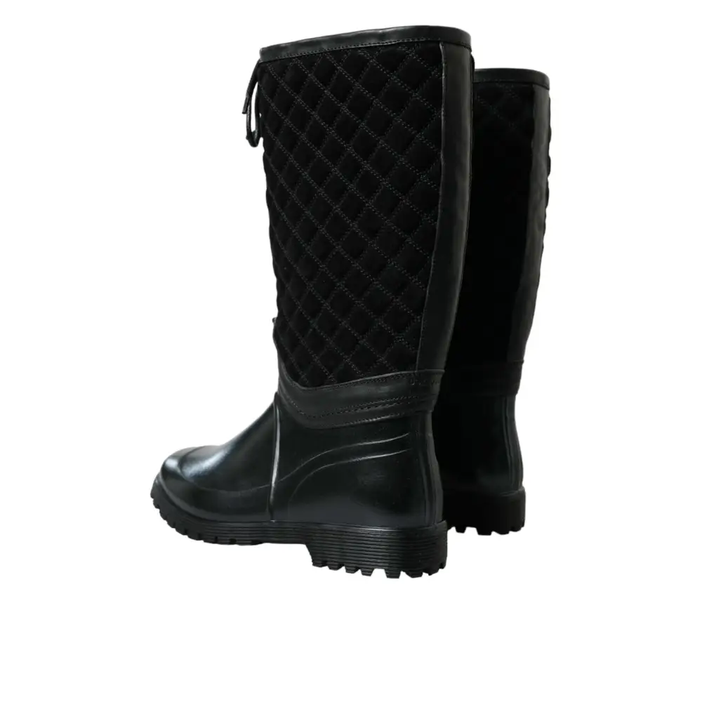 Dolce & Gabbana Schwarz Chioggia Gummi Wildleder Regen Stiefel Schuhe - EU43/US10