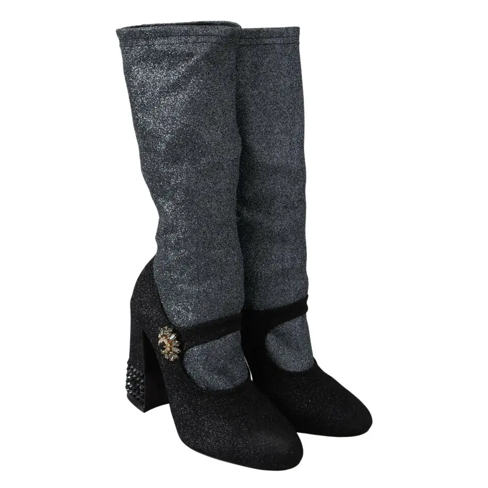 Dolce & Gabbana Schwarz Crystal Mary Janes Booties Schuhe