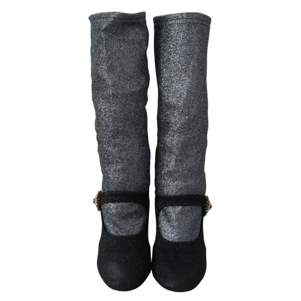 Dolce & Gabbana Schwarz Crystal Mary Janes Booties Schuhe