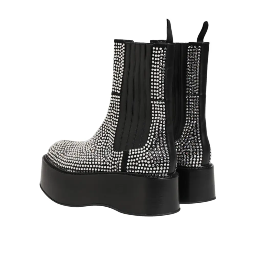 Dolce & Gabbana Schwarz Crystal Strass Mid Calf Kurze Stiefel Schuhe - EU44/US11