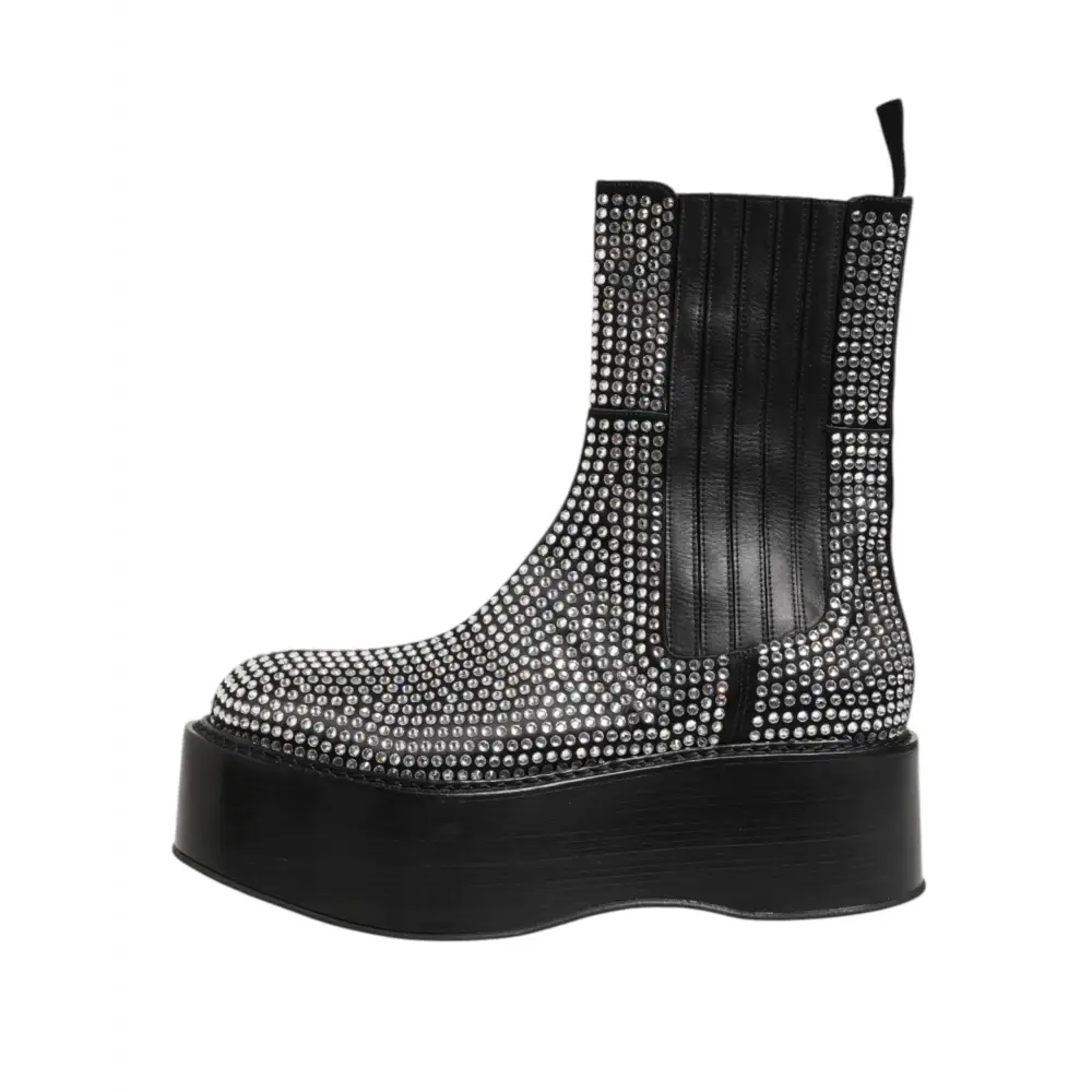 Dolce & Gabbana Schwarz Crystal Strass Mid Calf Kurze Stiefel Schuhe - EU44/US11