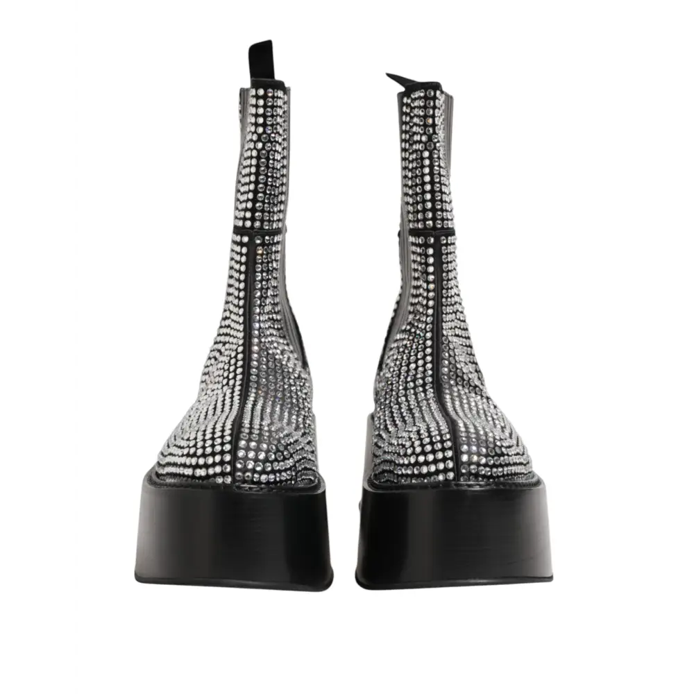 Dolce & Gabbana Schwarz Crystal Strass Mid Calf Kurze Stiefel Schuhe - EU44/US11