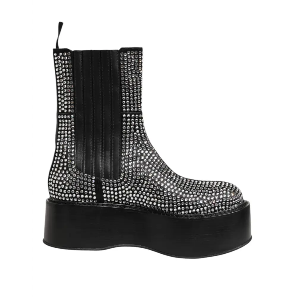 Dolce & Gabbana Schwarz Crystal Strass Mid Calf Kurze Stiefel Schuhe - EU44/US11