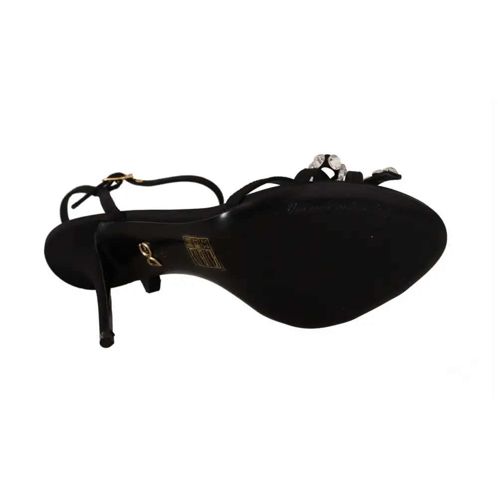 Dolce & Gabbana Schwarz Crystals Knöchelriemen Heels Sandalen Schuhe