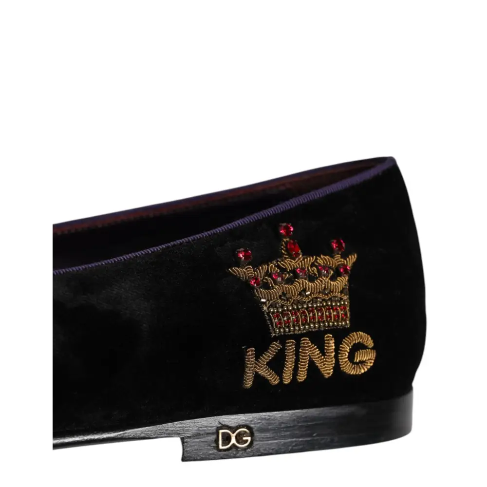 Dolce & Gabbana Schwarz DG Crown Stickerei Loafers Slip On Schuhe - EU42/US9