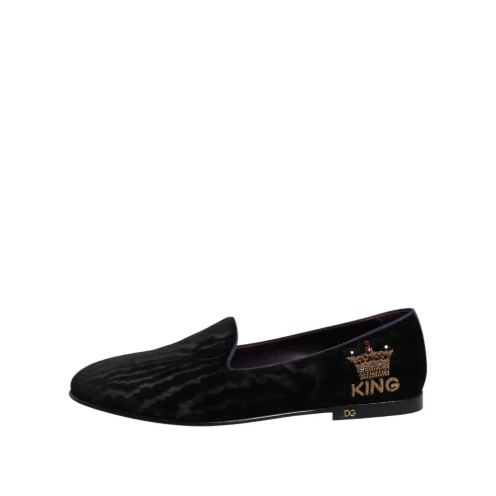 Dolce & Gabbana Schwarz DG Crown Stickerei Loafers Slip On Schuhe - EU42/US9