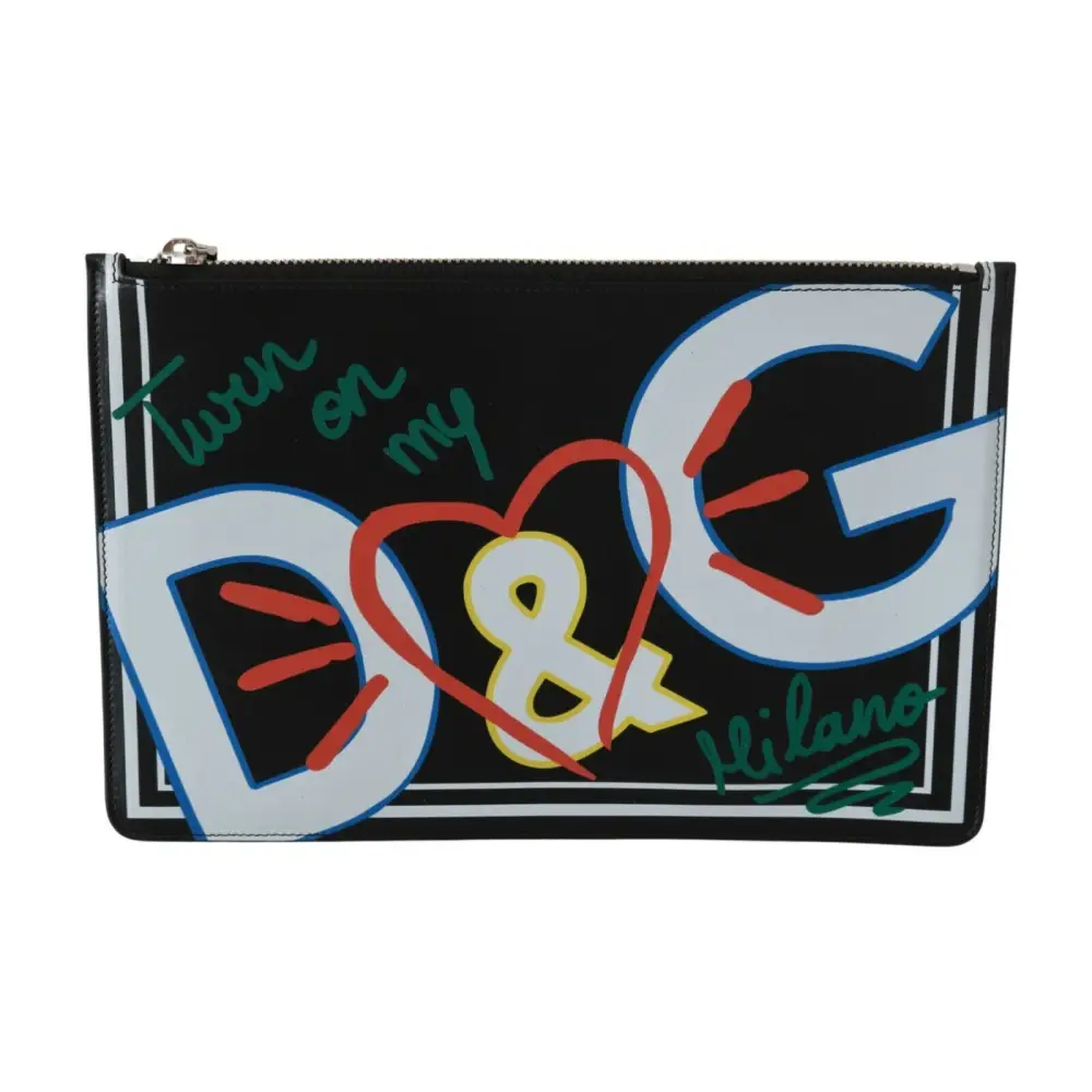 Dolce & Gabbana Schwarz DG Print Herren Zipper Münzgeldbörse Leder Geldbörse