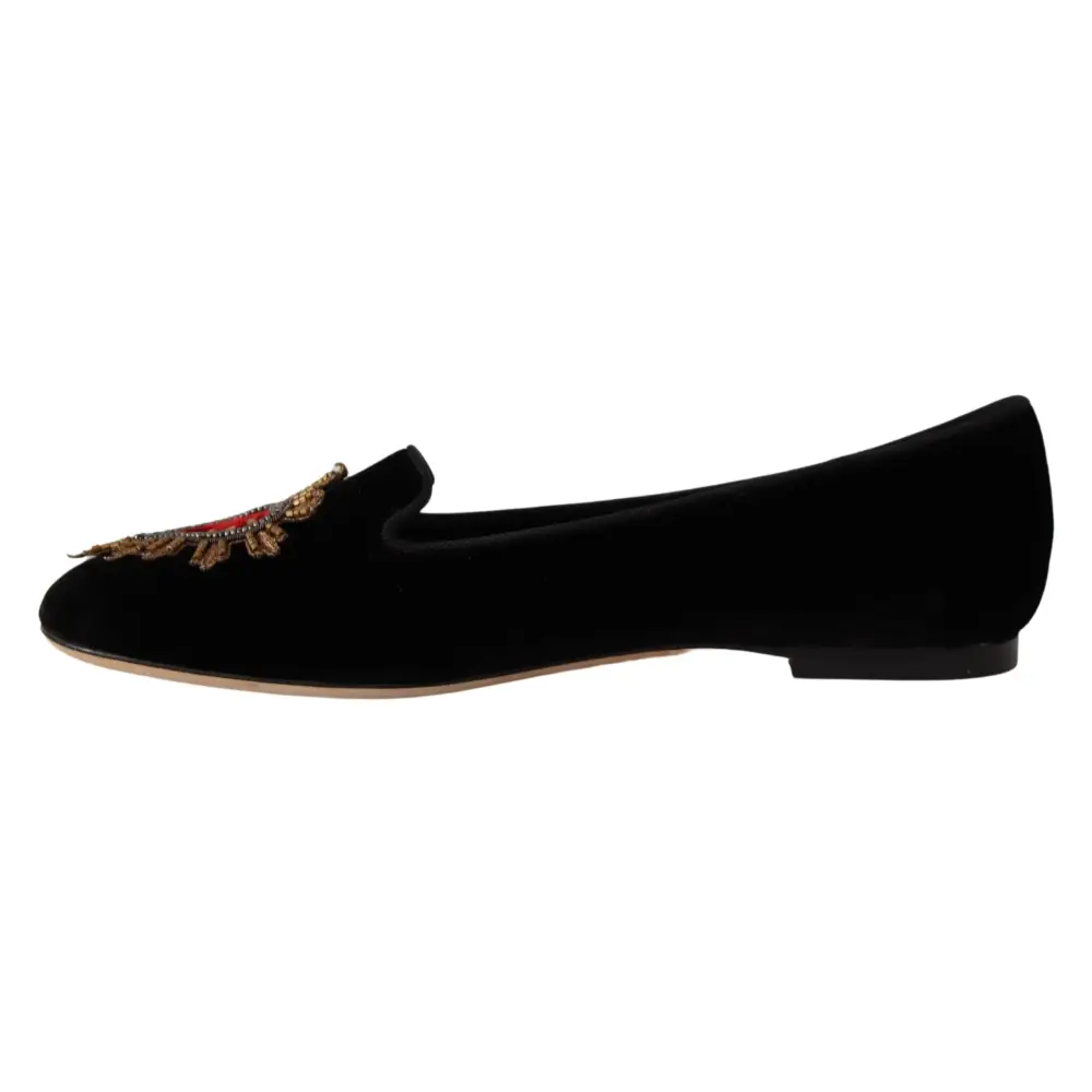 Dolce & Gabbana Schwarz DG Sacred Heart Patch Slip On flache Schuhe - EU35/US4.5