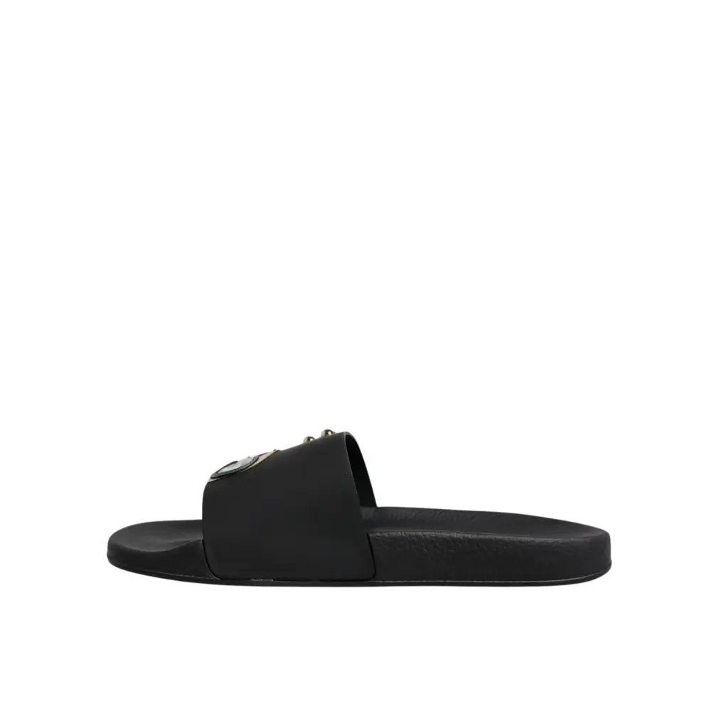 Dolce & Gabbana Schwarz Divers Leder Flats Slides Sandalen Beachwear Schuhe - EU46/US13