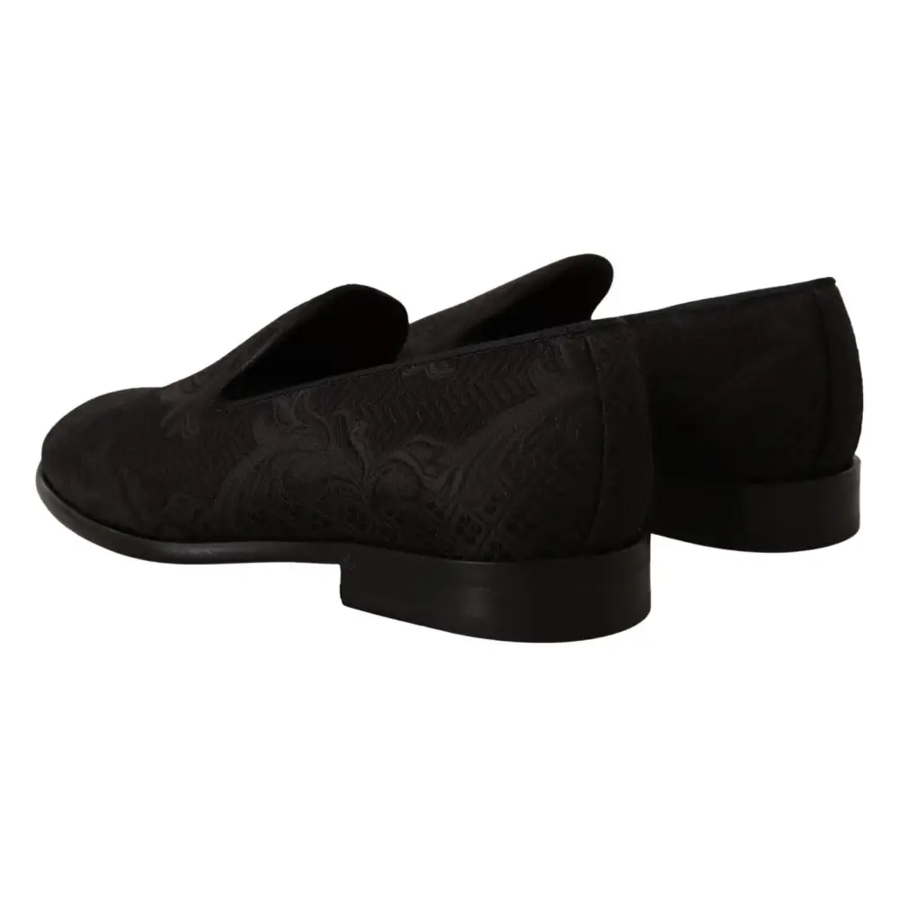 Dolce & Gabbana Schwarz Floral Brokat Hausschuhe Loafers Schuhe - EU39/US6
