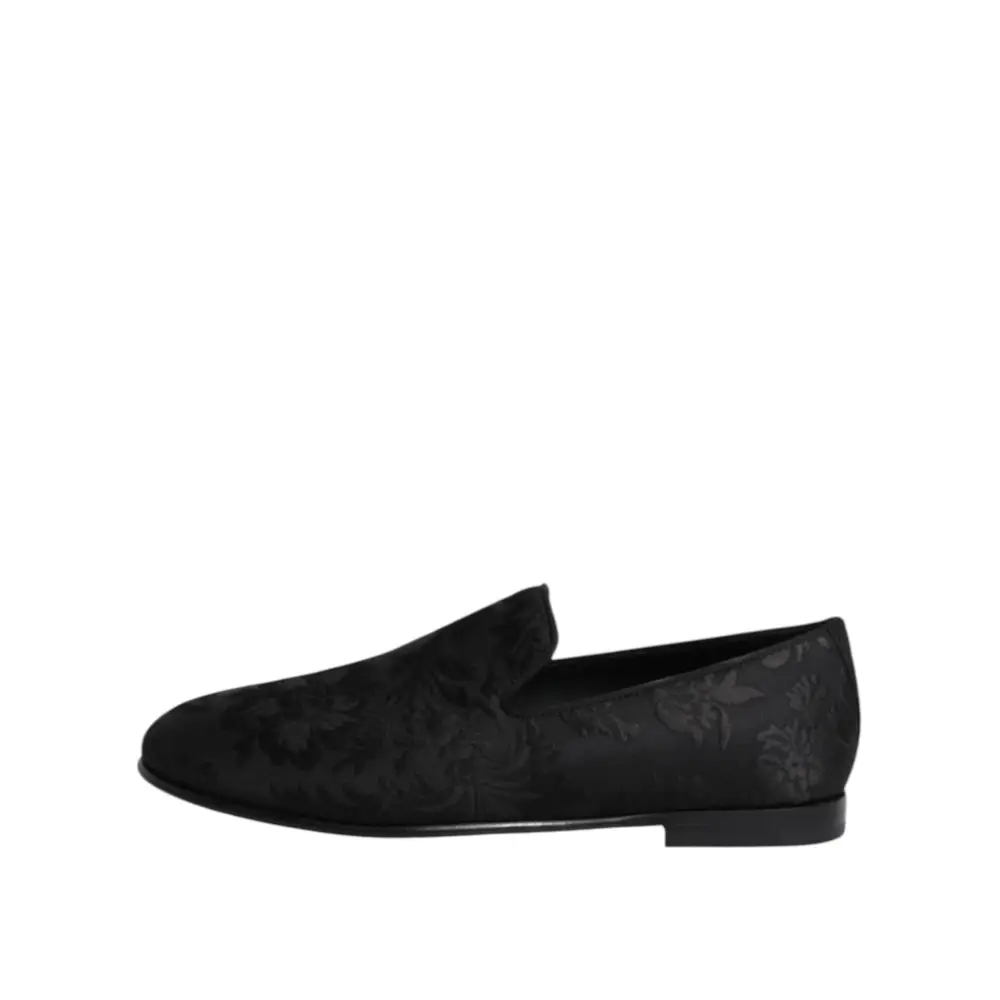 Dolce & Gabbana Schwarz Floral Brokat Loafers Männer Kleid Schuhe
