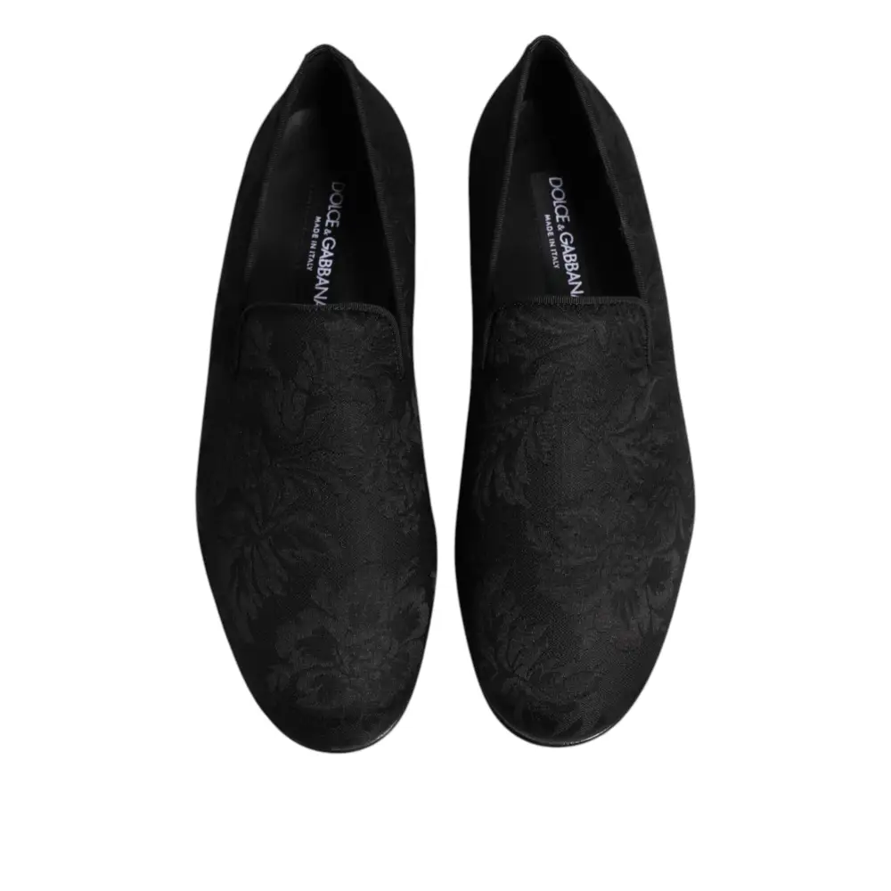 Dolce & Gabbana Schwarz Floral Brokat Loafers Männer Kleid Schuhe