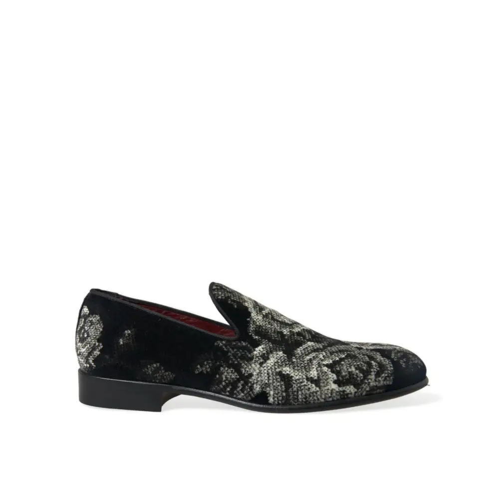 Dolce & Gabbana Schwarz Floral Hausschuhe Männer Loafers Kleid Schuhe - EU39/US6