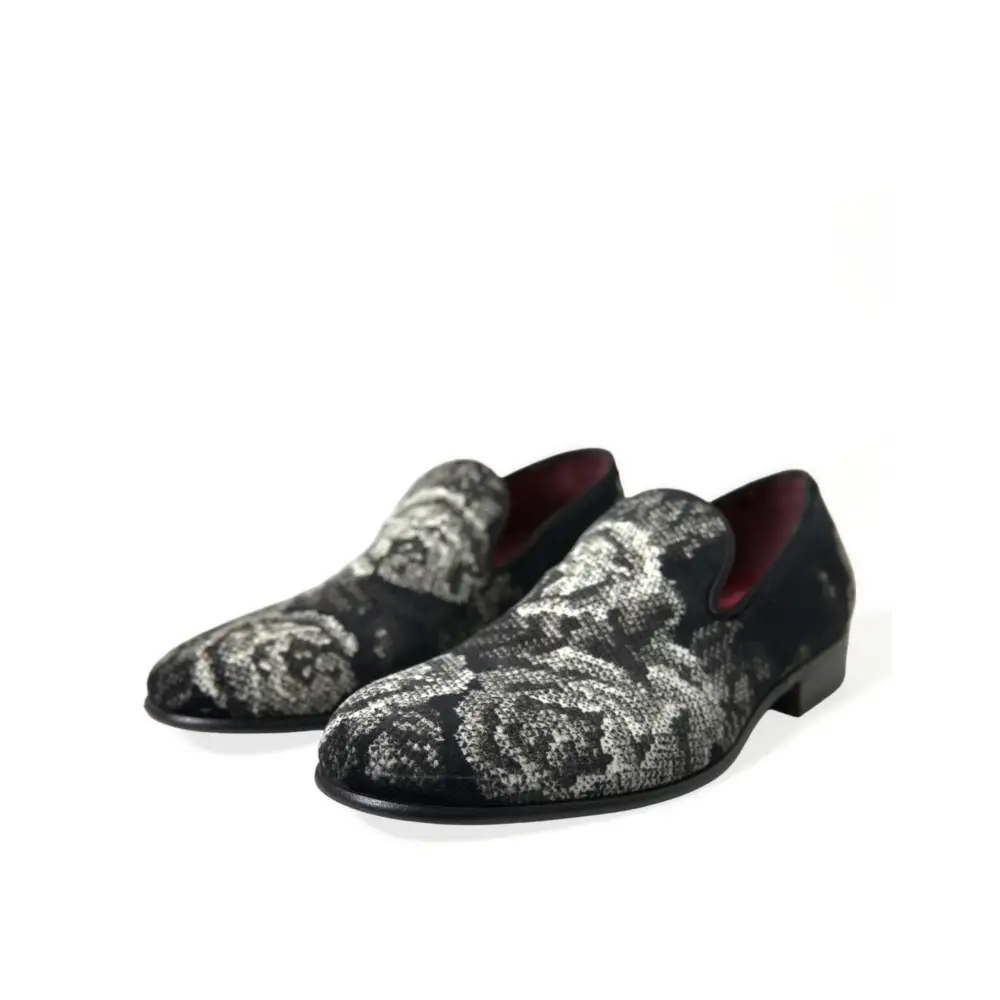 Dolce & Gabbana Schwarz Floral Hausschuhe Männer Loafers Kleid Schuhe - EU39/US6