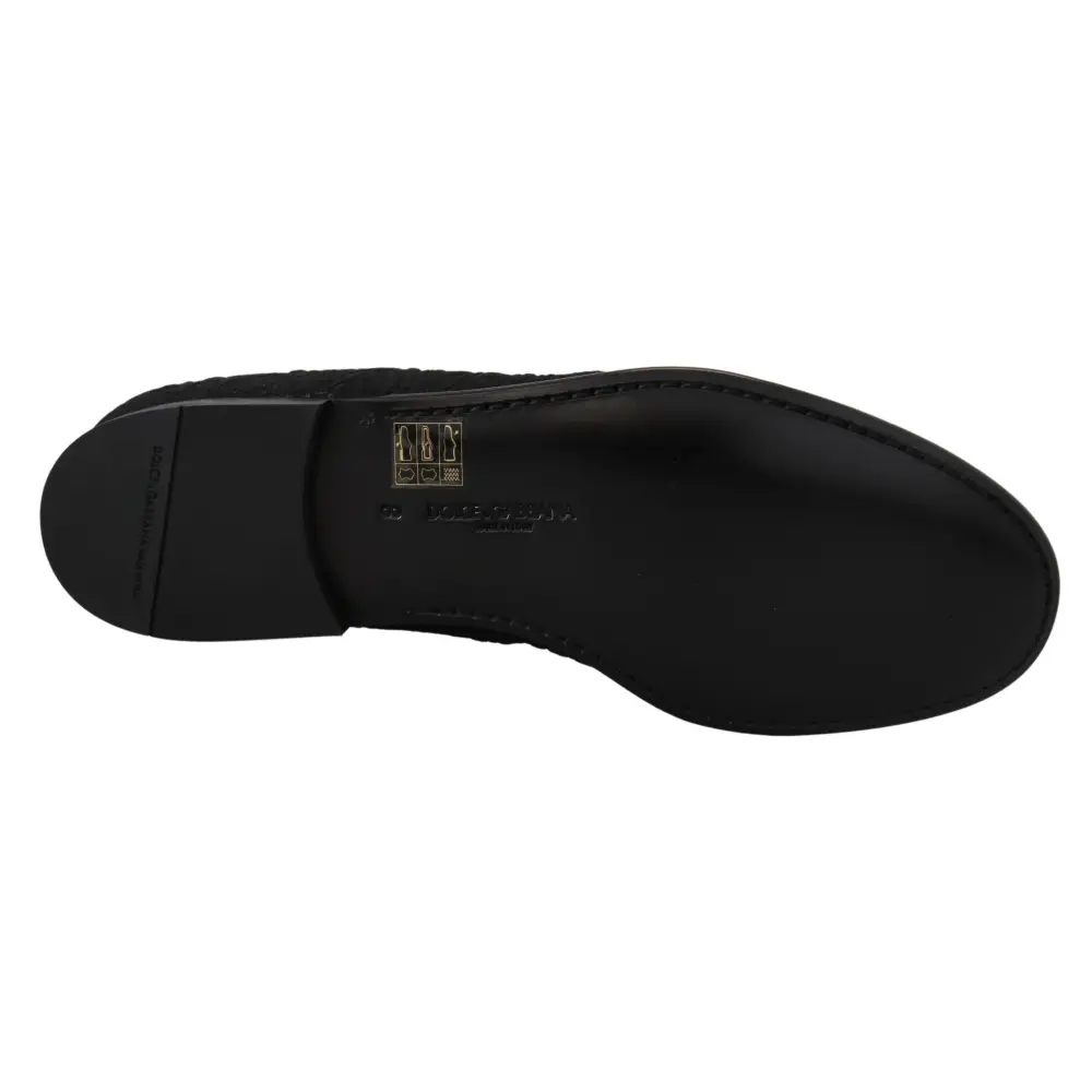 Dolce & Gabbana Schwarz Floral Jacquard Hausschuhe Loafers Schuhe